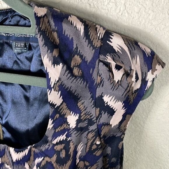 French Connection Pendragon Cap Sleeve Dress Navy Blue Slate Gray Mini Sz 2 - Picture 6 of 13
